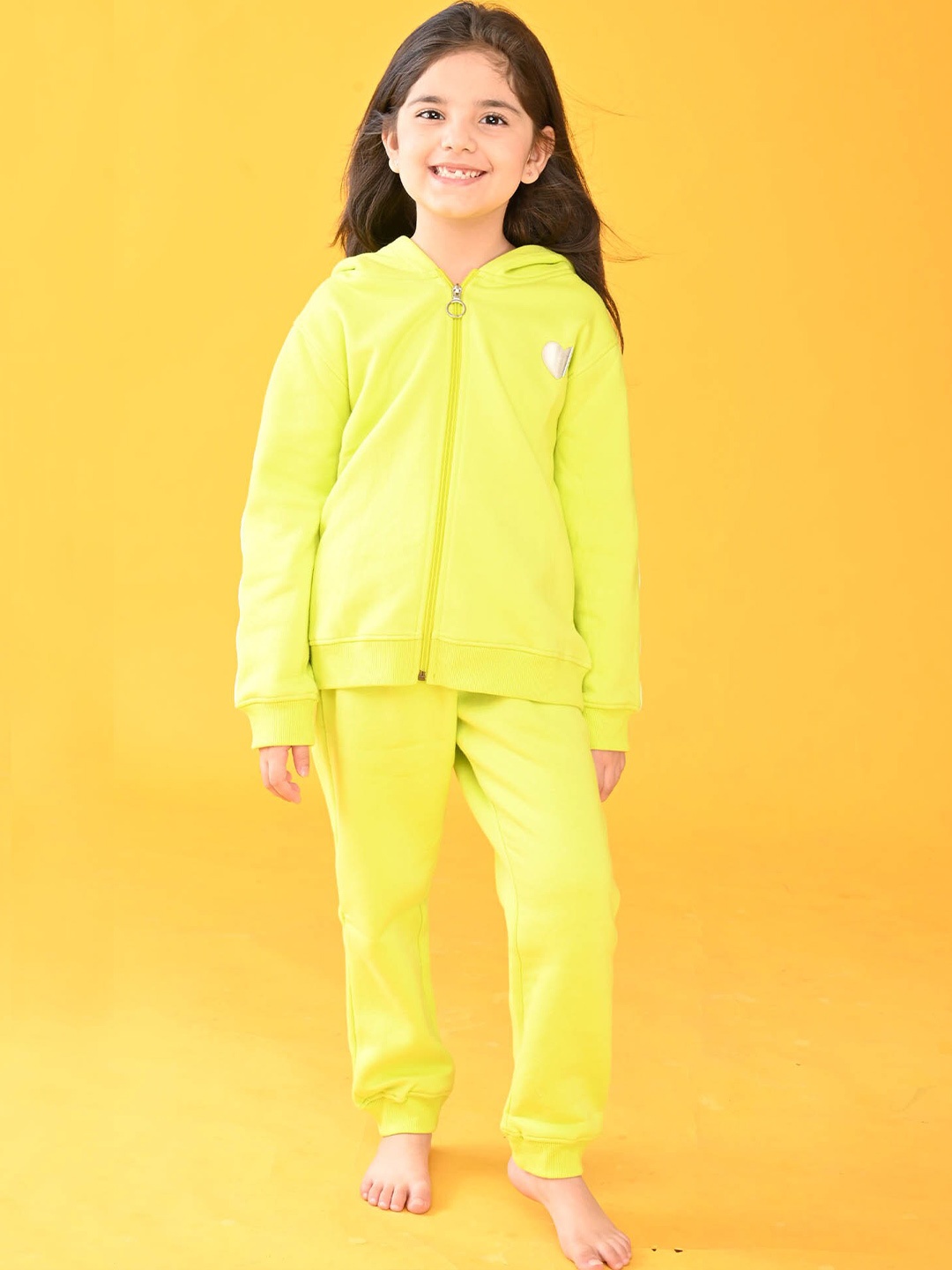 

Anthrilo Girls Lime Green Zip Up Fleece Hoodie & Jogger Set