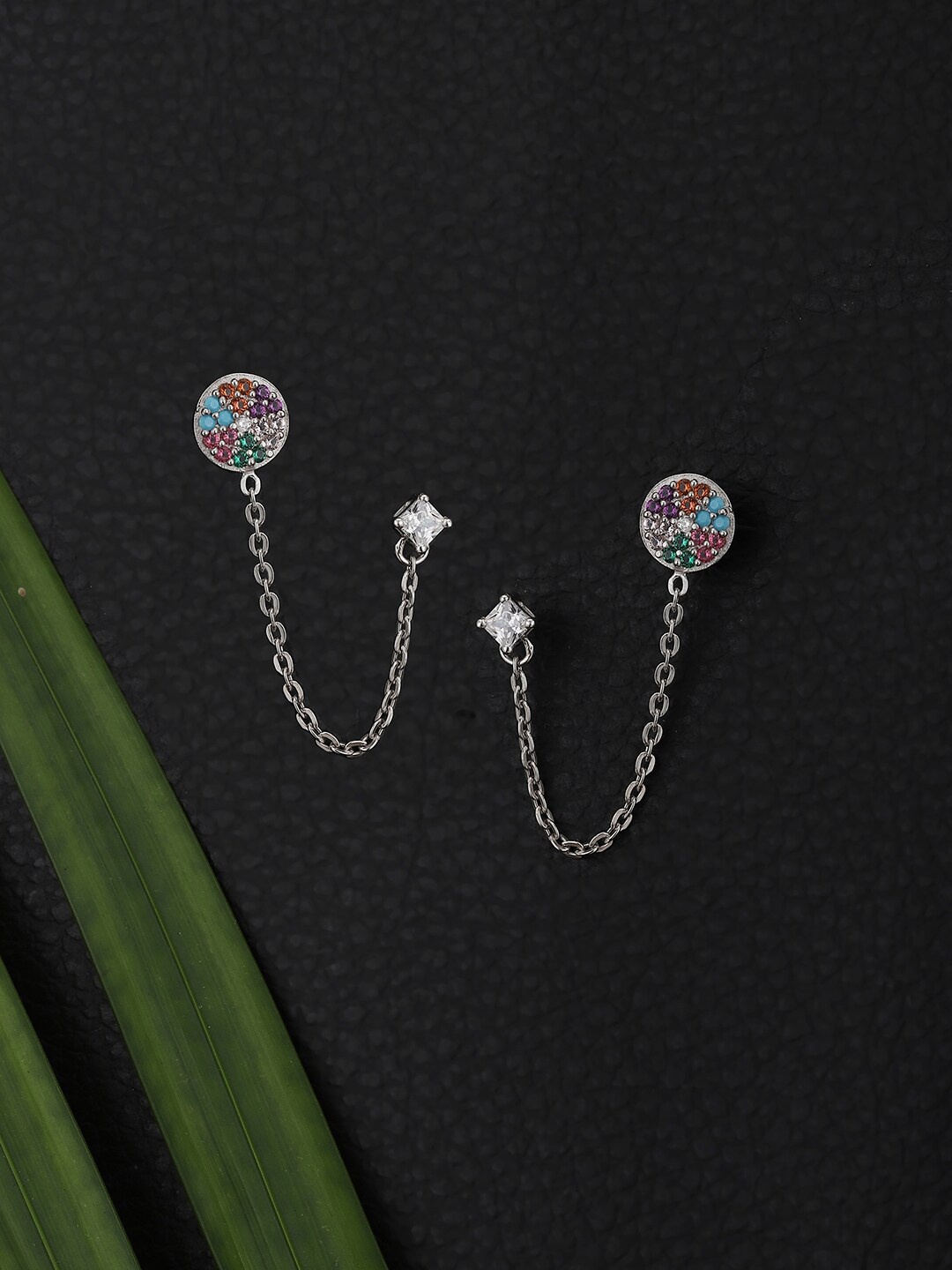 

VANBELLE Silver-Toned Circular Drop Earrings
