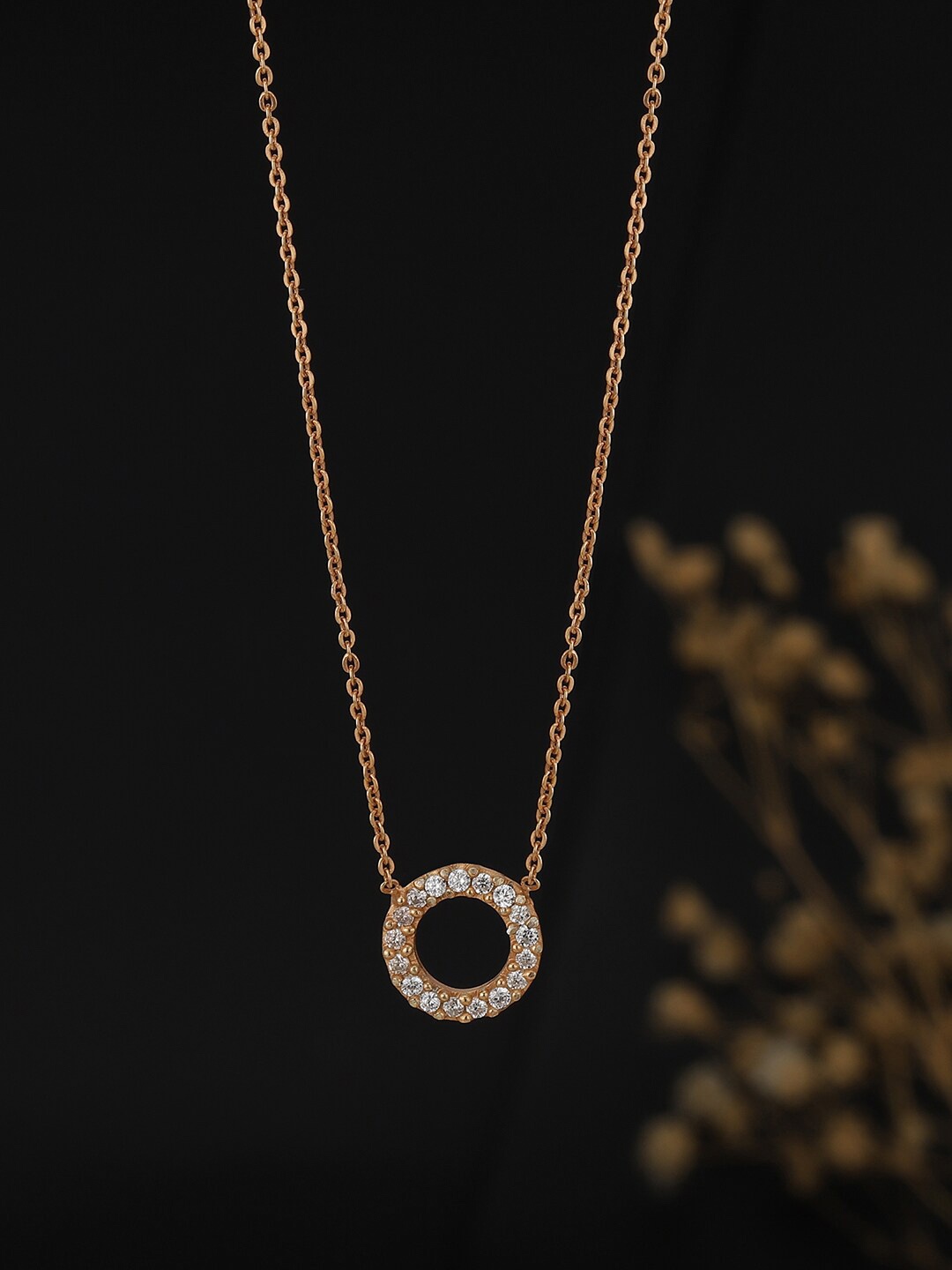 

VANBELLE Rose Gold Plated & White Circular Shaped Pendant with Chain