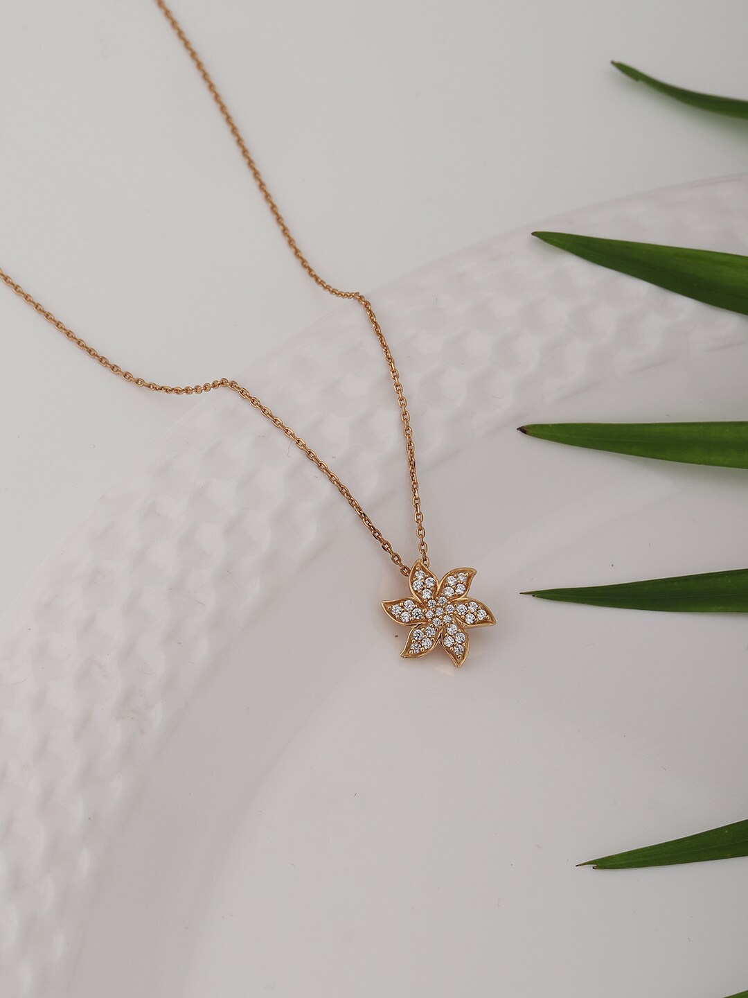 

VANBELLE Rose Gold And White Sterling Silver Rose Gold-Plated CZ Studded Necklace