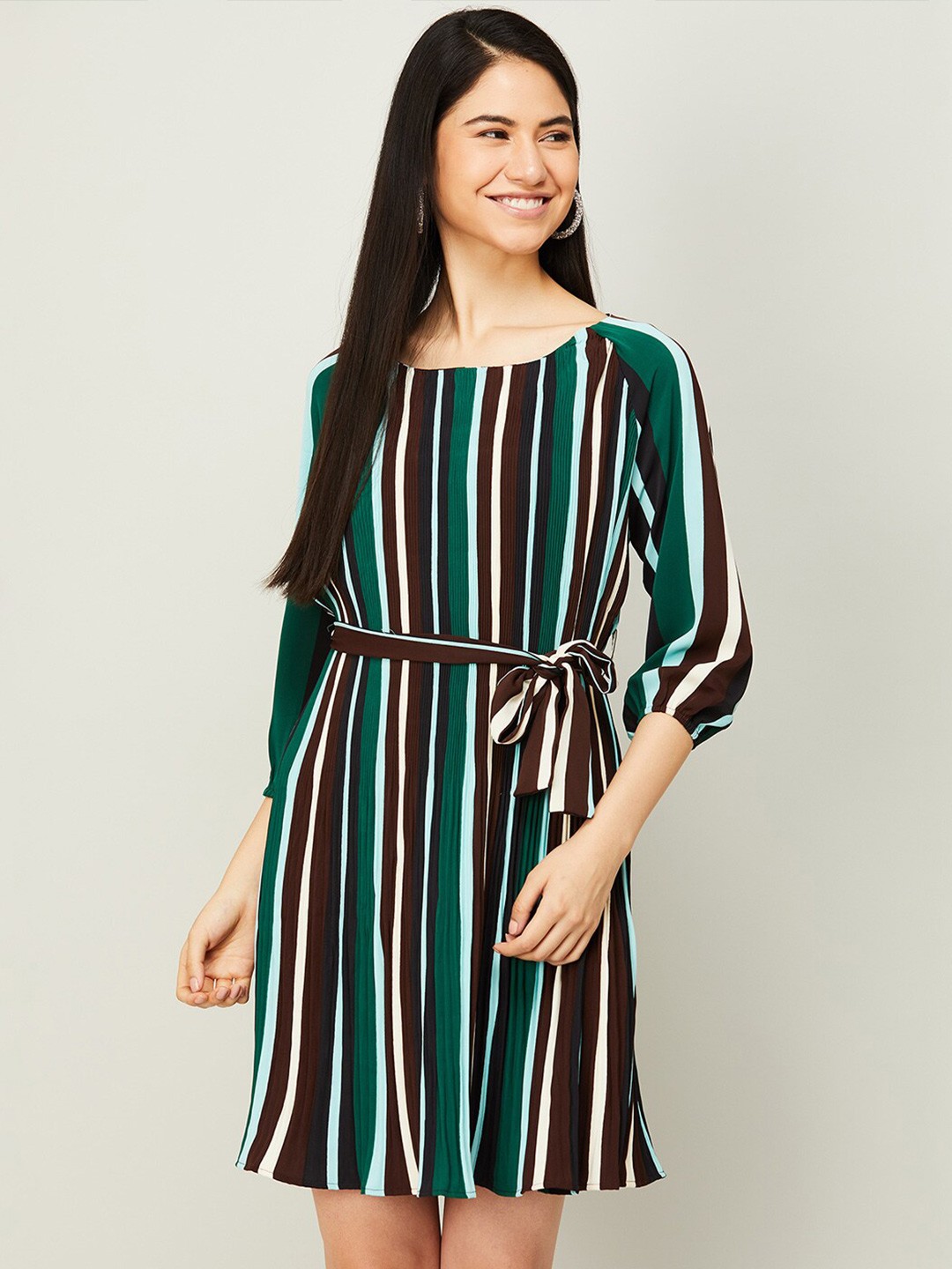 

CODE by Lifestyle Green Striped A-Line Dress