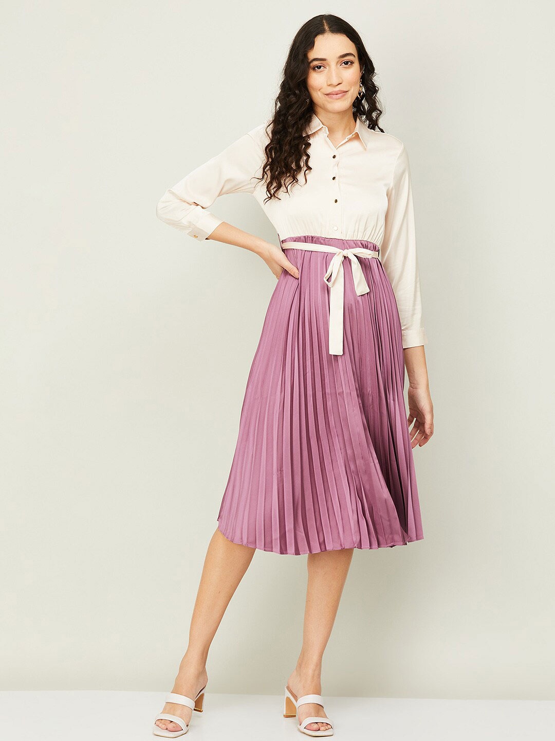 

CODE by Lifestyle White Striped A-Line Midi Dress