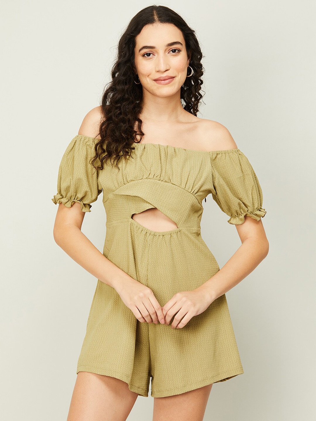

Ginger by Lifestyle Green Off-Shoulder A-Line Mini Dress