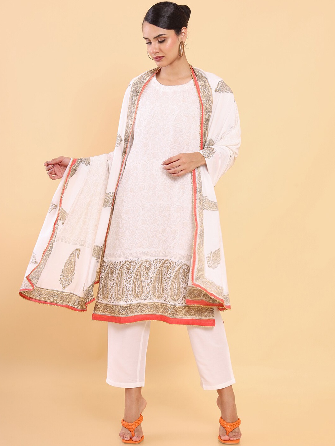 

Soch Women Off White Printed Kurta with Trousers & With Dupatta