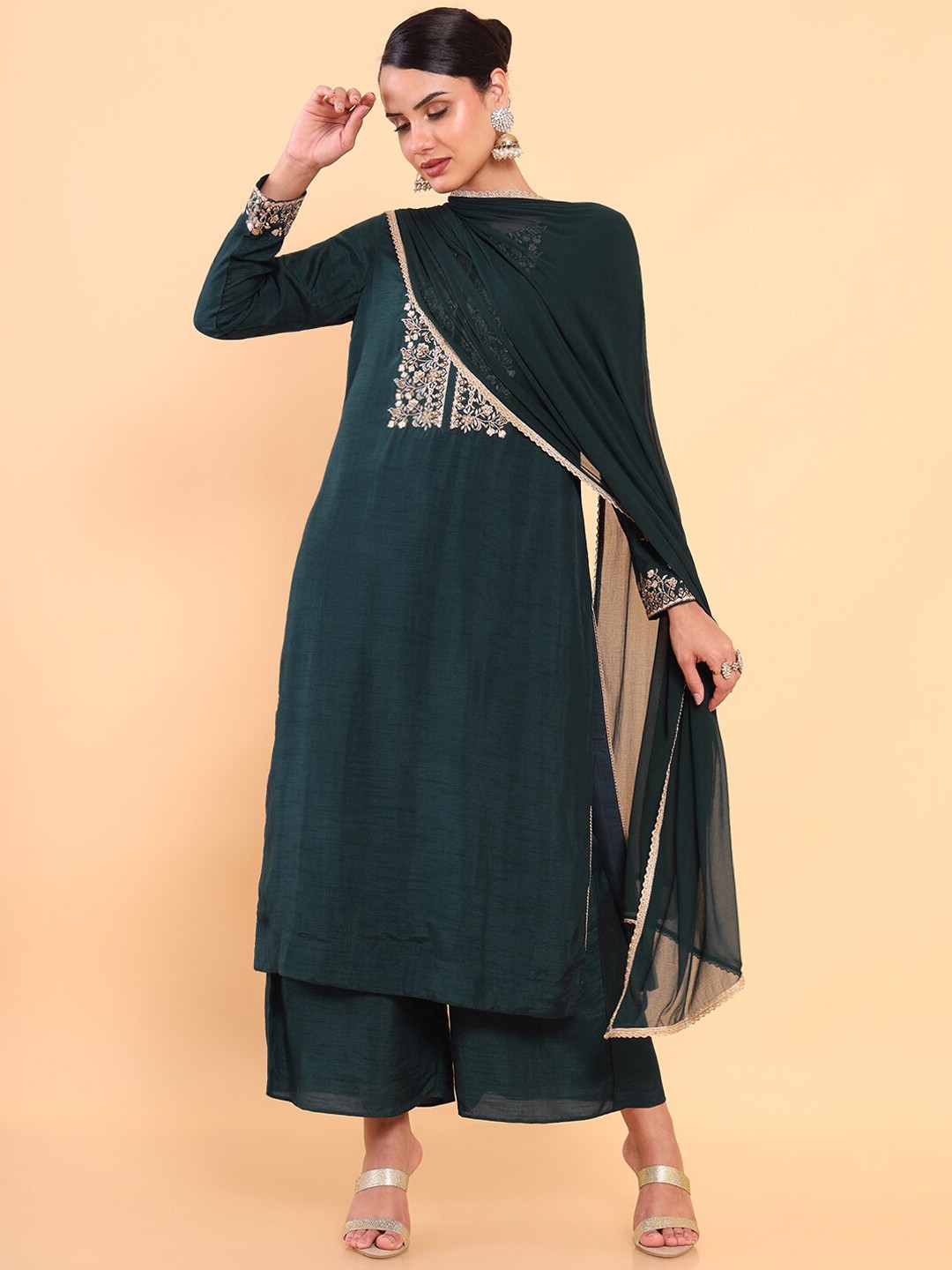 

Soch Women Green Yoke Design Kurta with Palazzos & With Dupatta