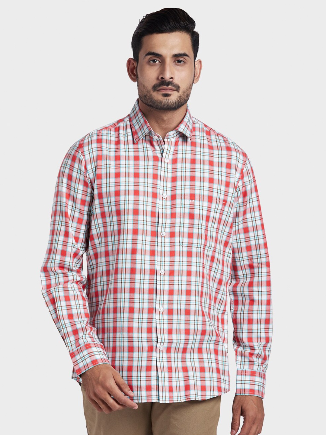 

ColorPlus Men Orange Tailored Fit Checked Casual Shirt