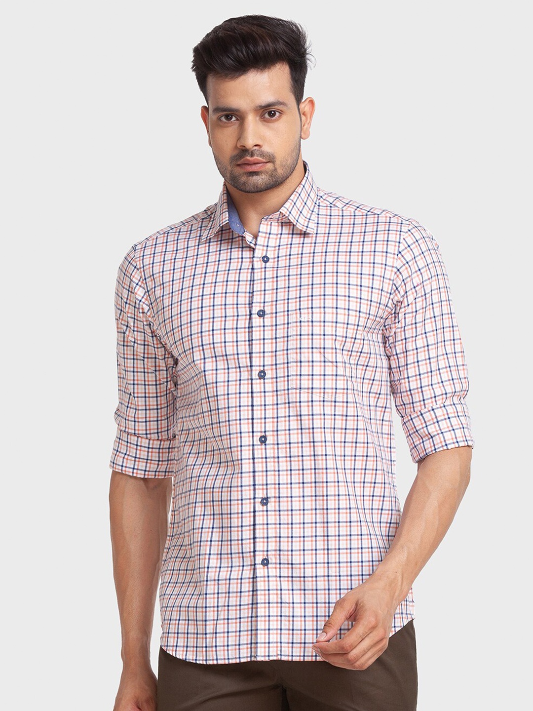 

ColorPlus Men Orange Tailored Fit Checked Casual Shirt