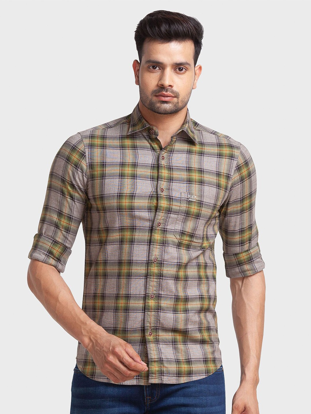 

ColorPlus Men Green Tailored Fit Tartan Checks Checked Casual Shirt