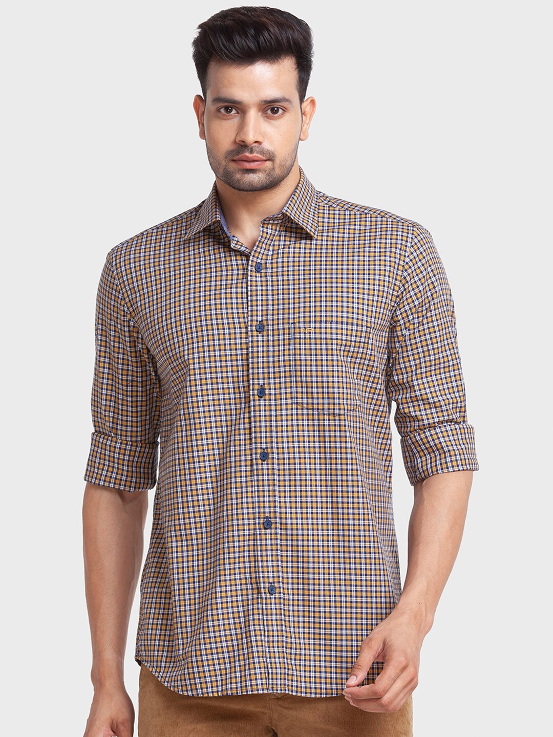 

ColorPlus Men Yellow Tailored Fit Checked Casual Shirt