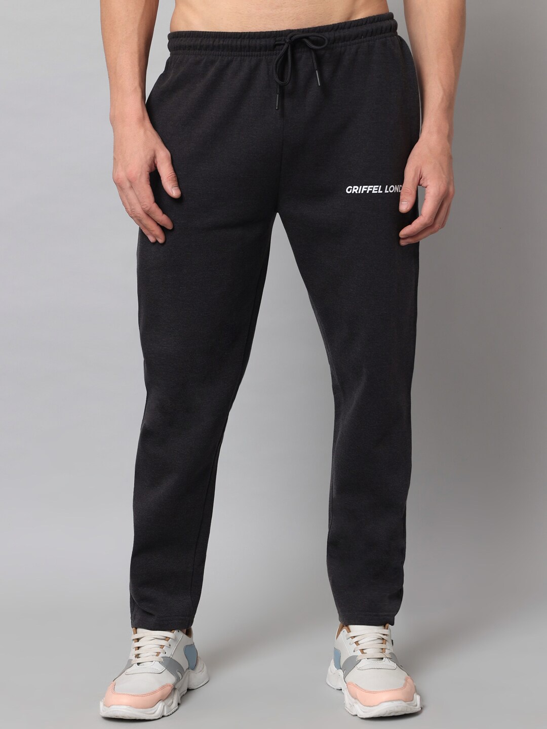 

GRIFFEL Men Black Solid Cotton Track Pants