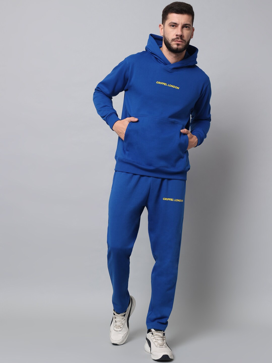 

GRIFFEL Men Blue Solid Hooded Tracksuits
