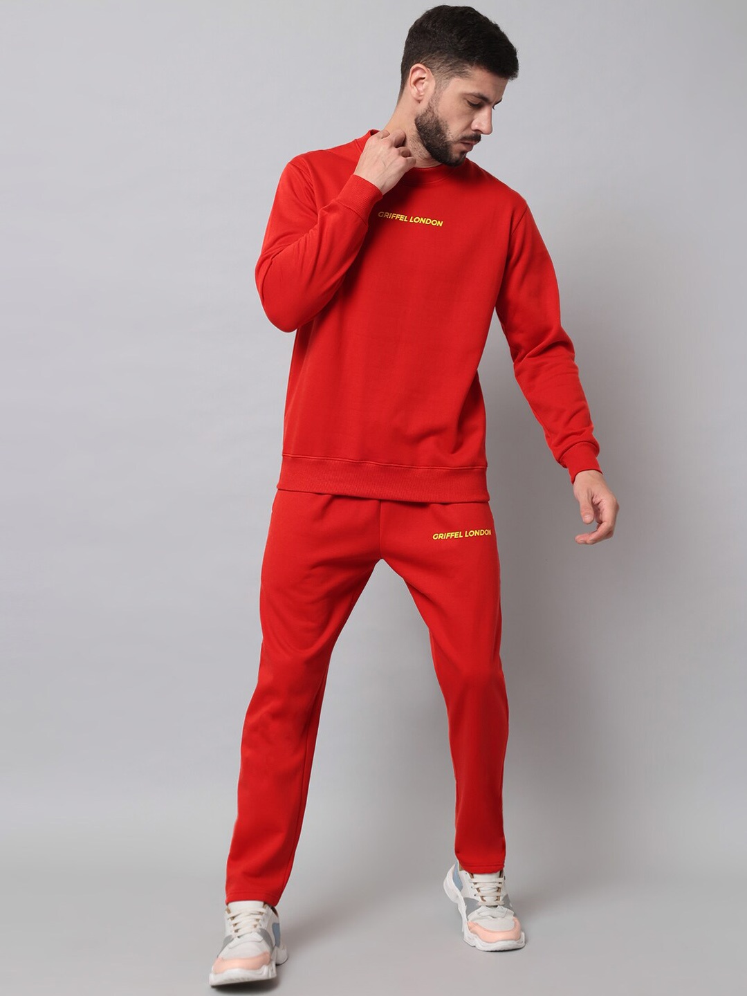 

GRIFFEL Men Red Solid Tracksuit