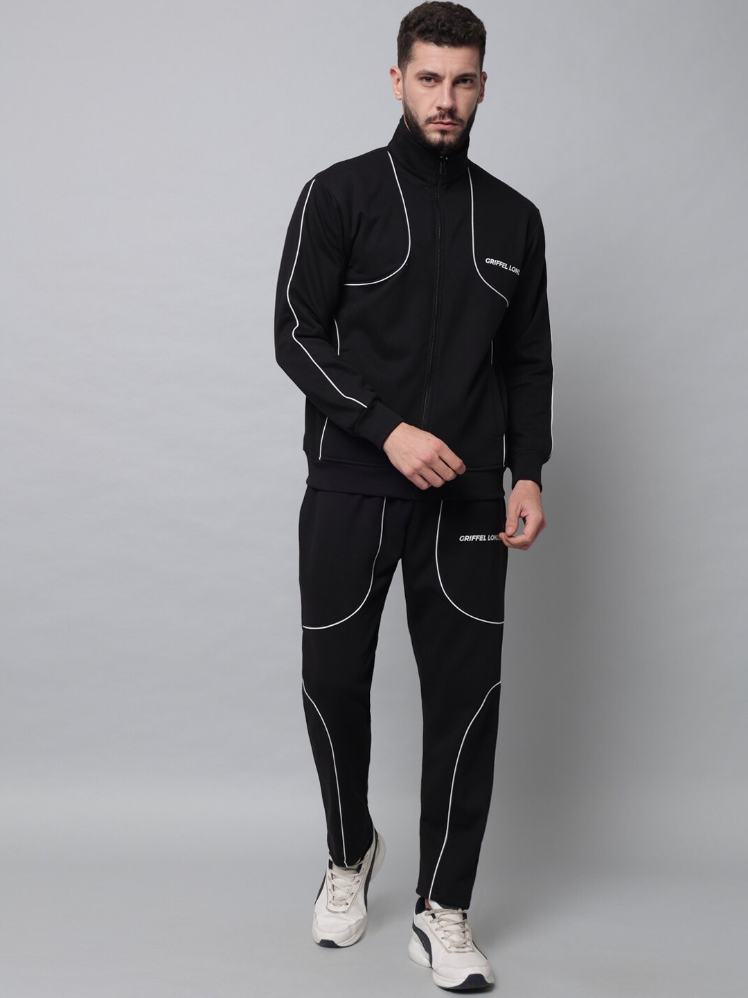 

GRIFFEL Men Black Solid Tracksuit