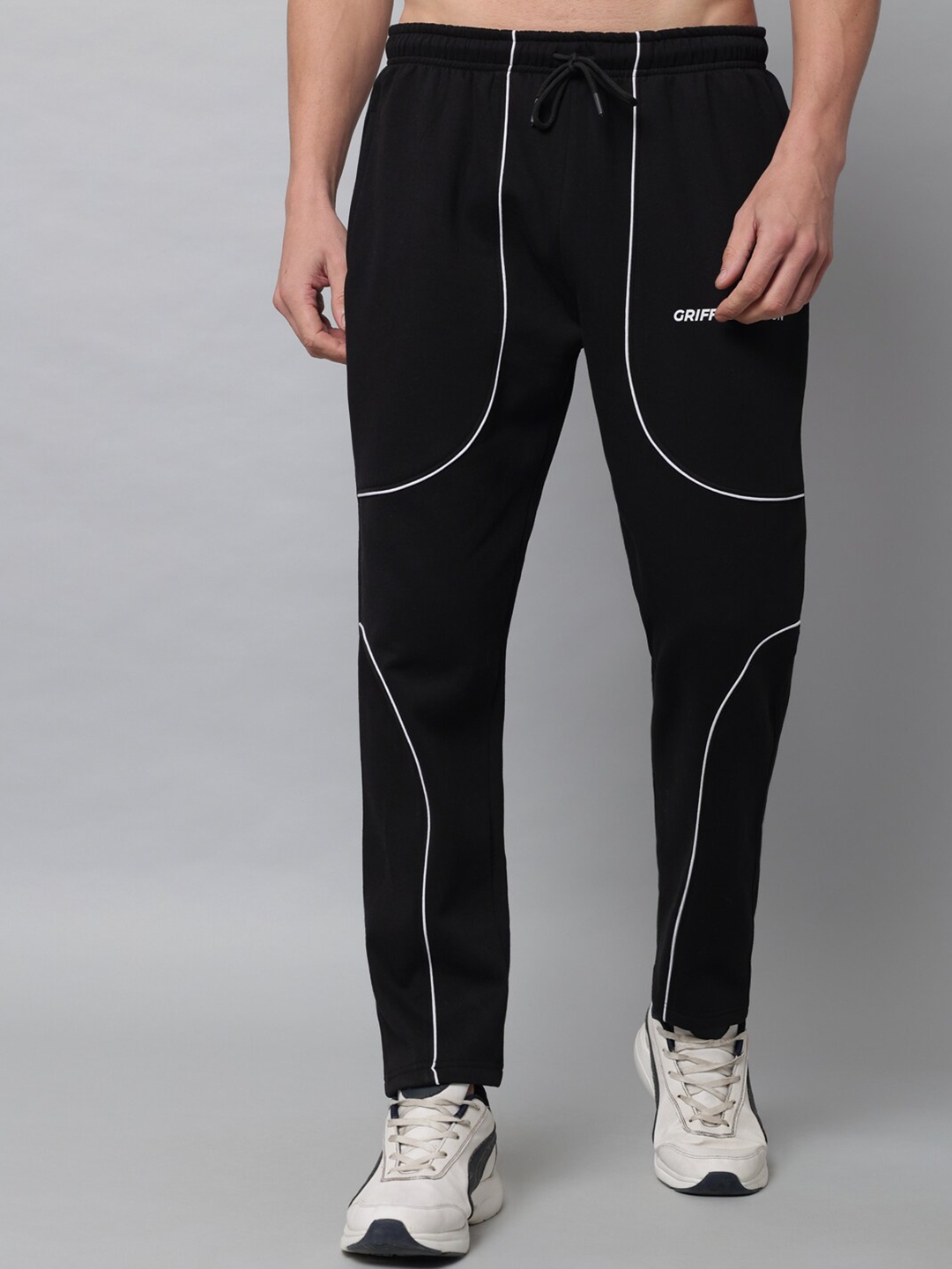 

GRIFFEL Men Black Solid Cotton Track Pants