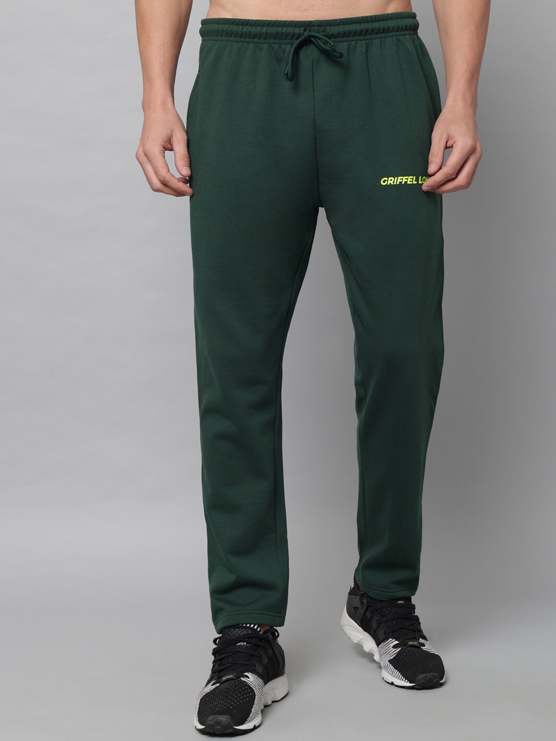 

GRIFFEL Men Green Solid Cotton Track Pants