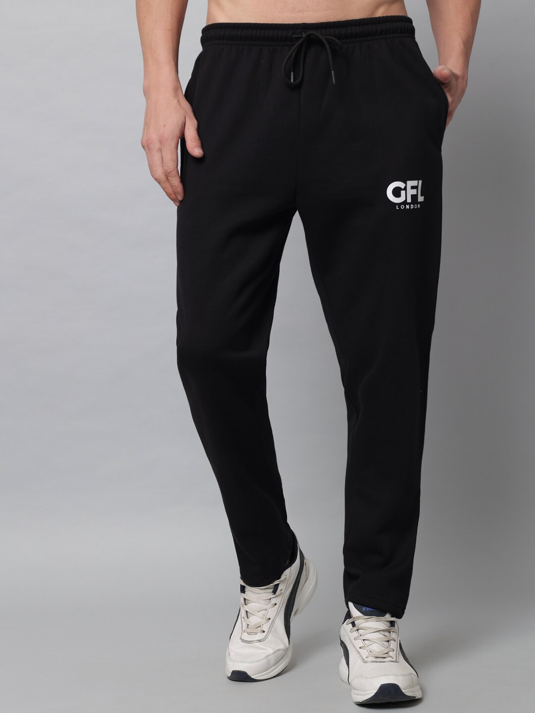 

GRIFFEL Men Black Solid Cotton Track Pants