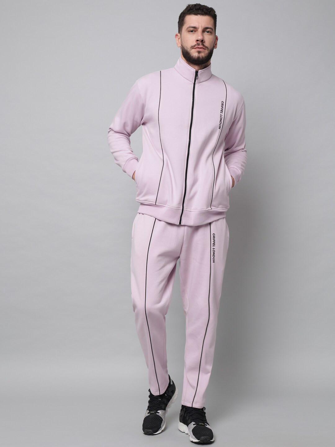 

GRIFFEL Men Light Purple Solid Cotton Tracksuit