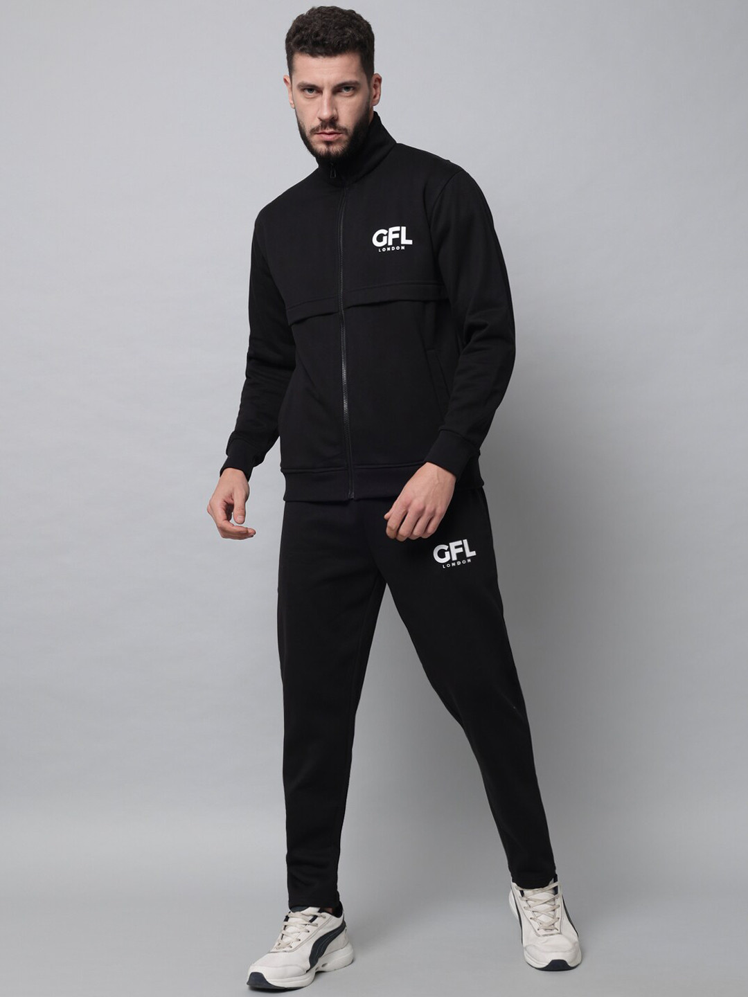 

GRIFFEL Men Black Solid Tracksuit