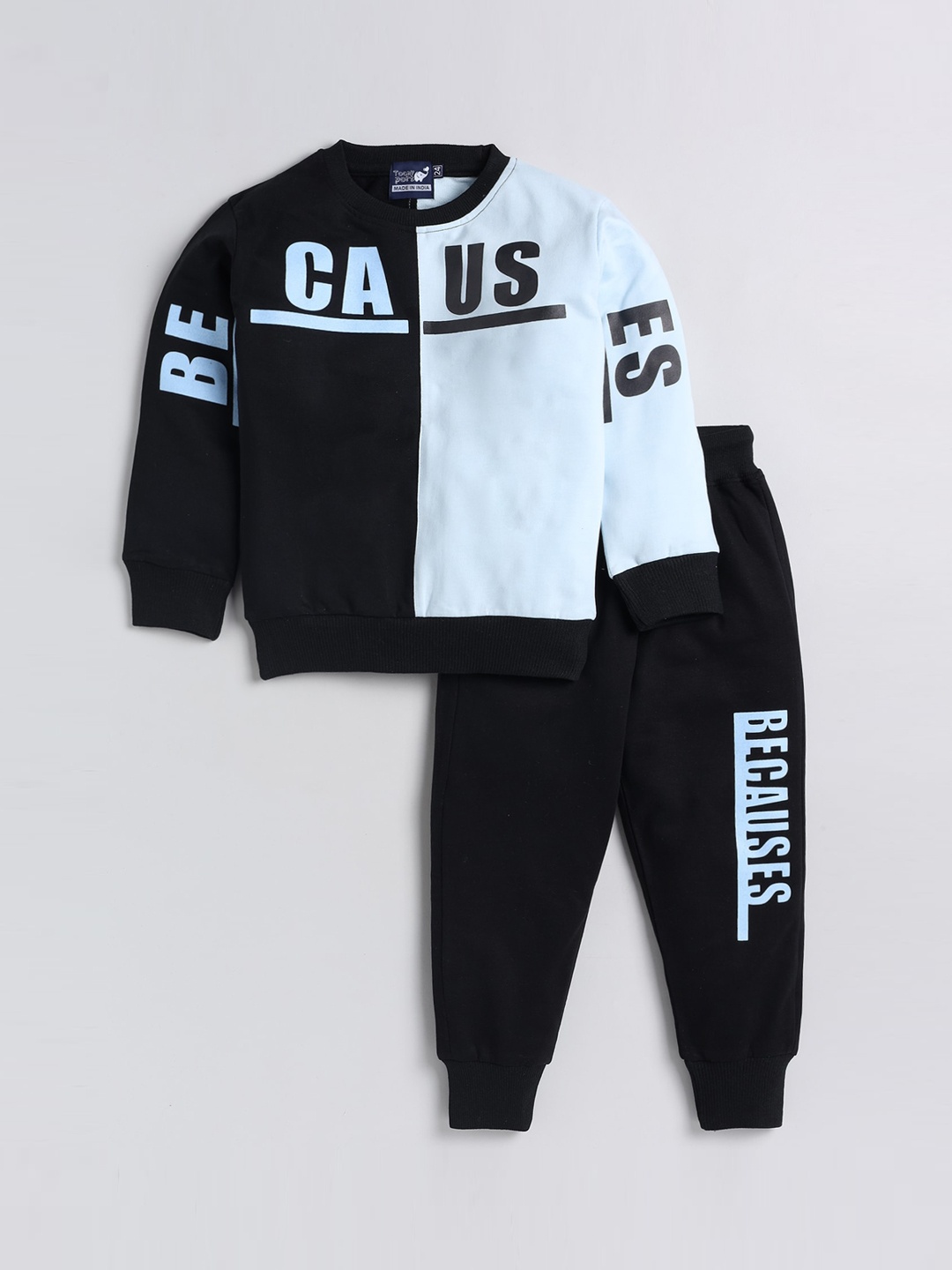 

Toonyport Boys Black Printed Cotton Tracksuits