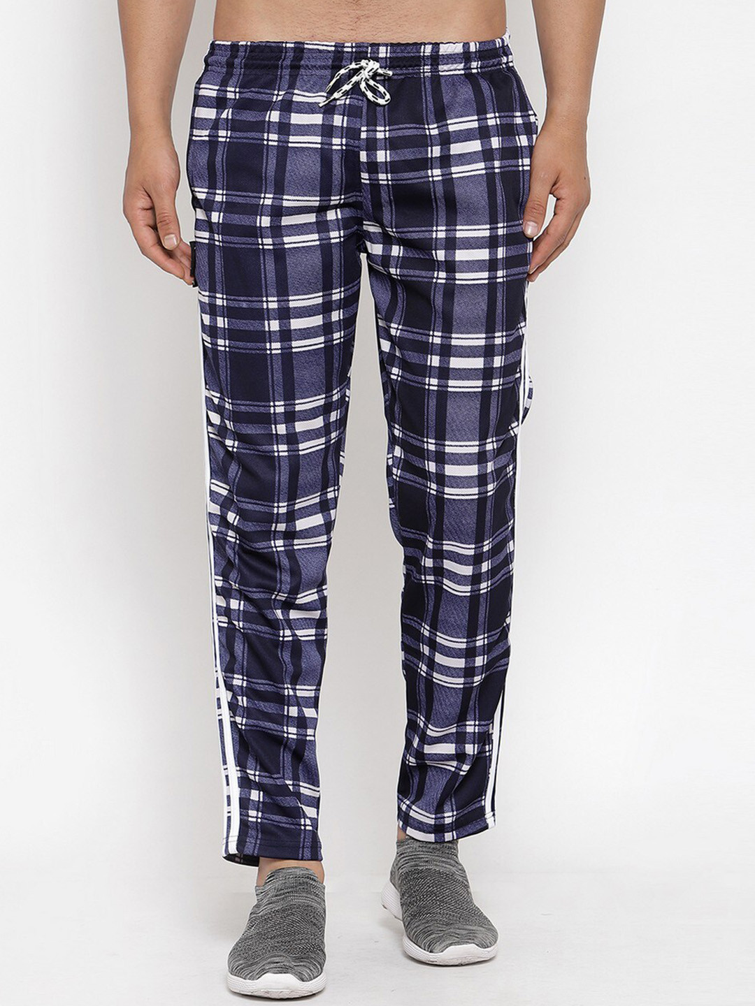 

KLOTTHE Men Blue Checked Slim-Fit Track Pants