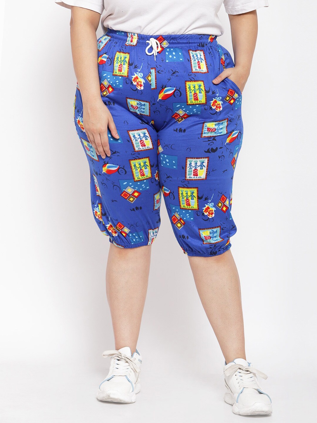 

KLOTTHE Plus Size Women Printed Regular Fit Capris, Blue