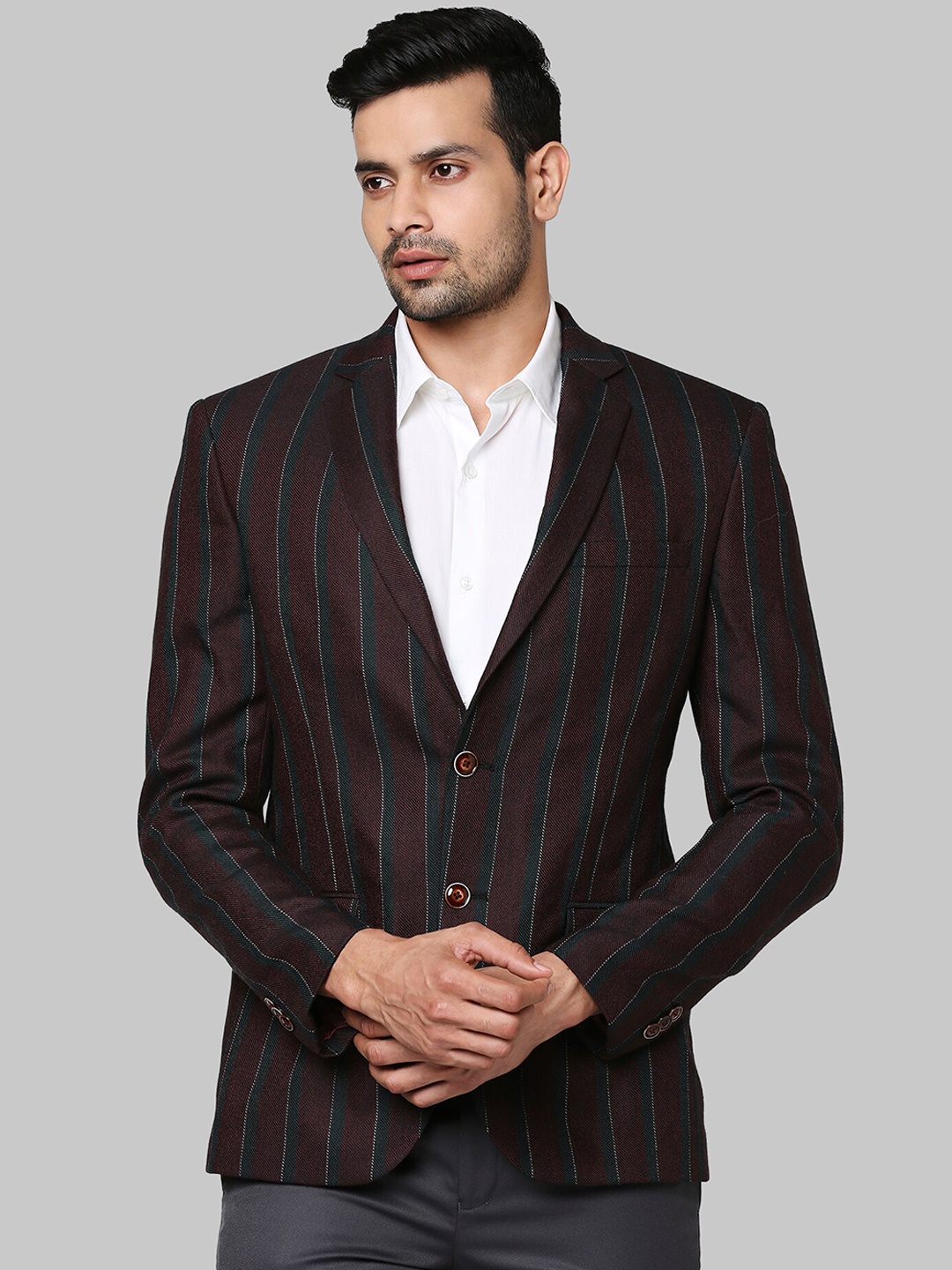 

Park Avenue Men Maroon Solid Single-Breasted Slim-Fit Formal Blazers