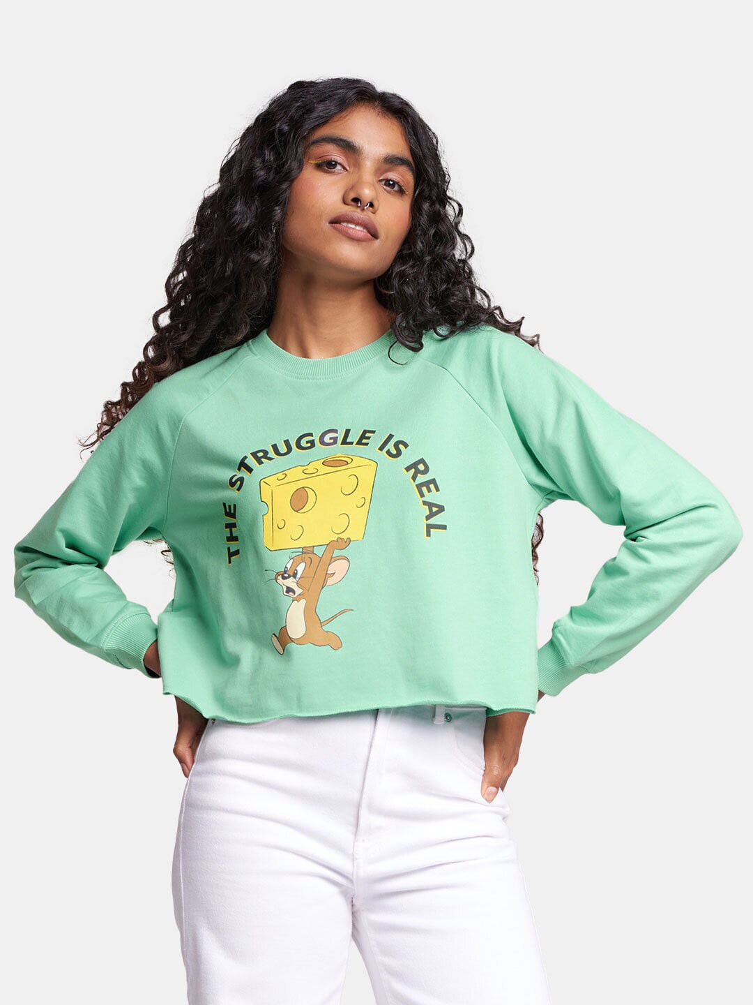 

The Souled Store Women Tom & Jerry Cheesy Jerry Oversized Sweatshirt, Blue
