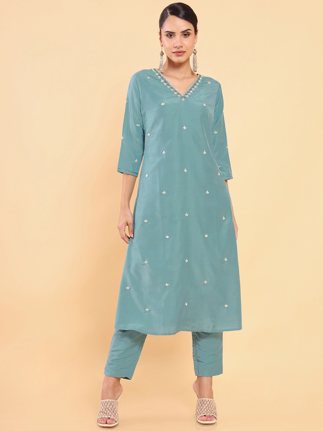 

Soch Women Teal Printed Kurta with Trousers