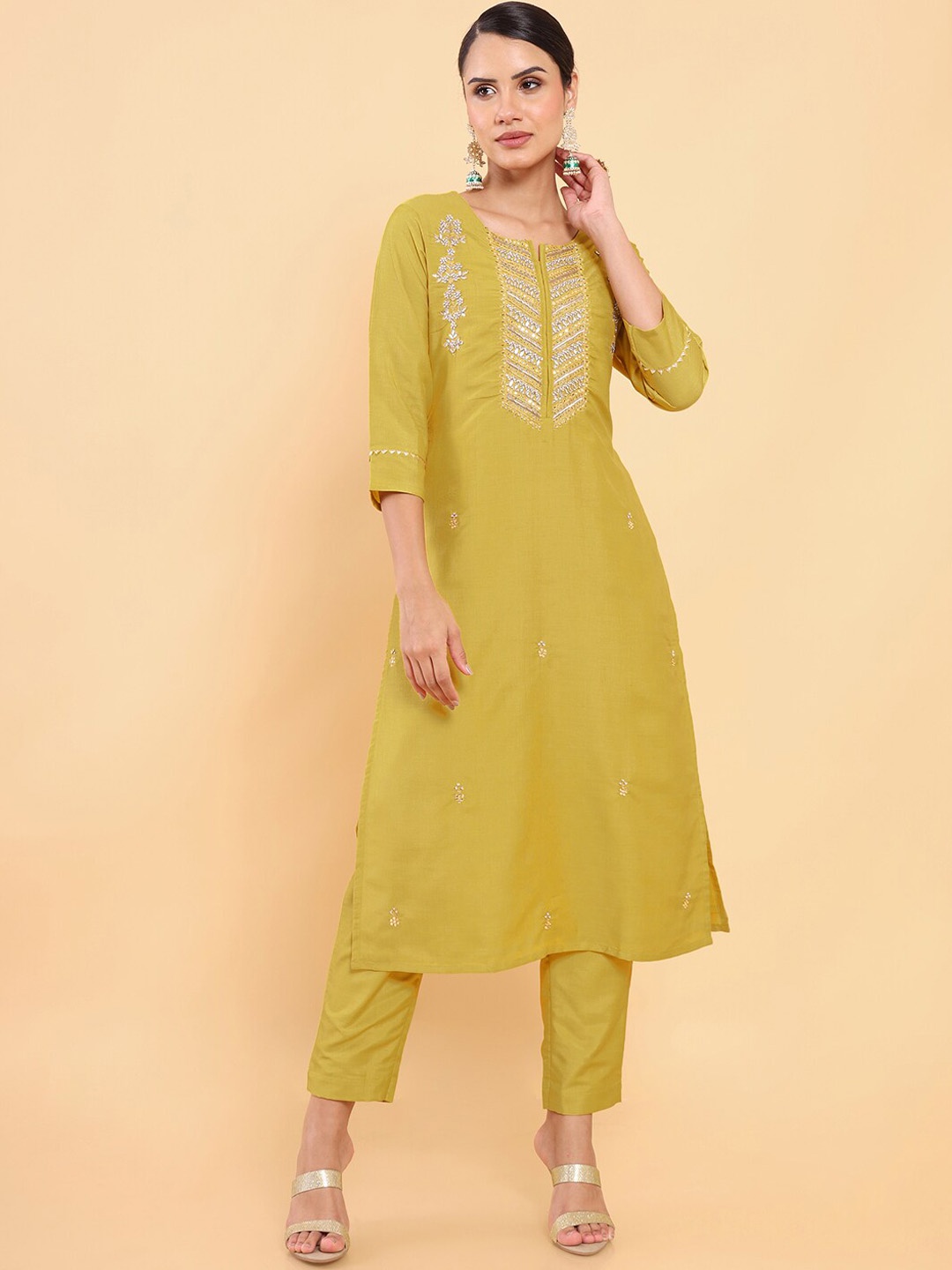 

Soch Women Green Embroidered Kurta with Trousers