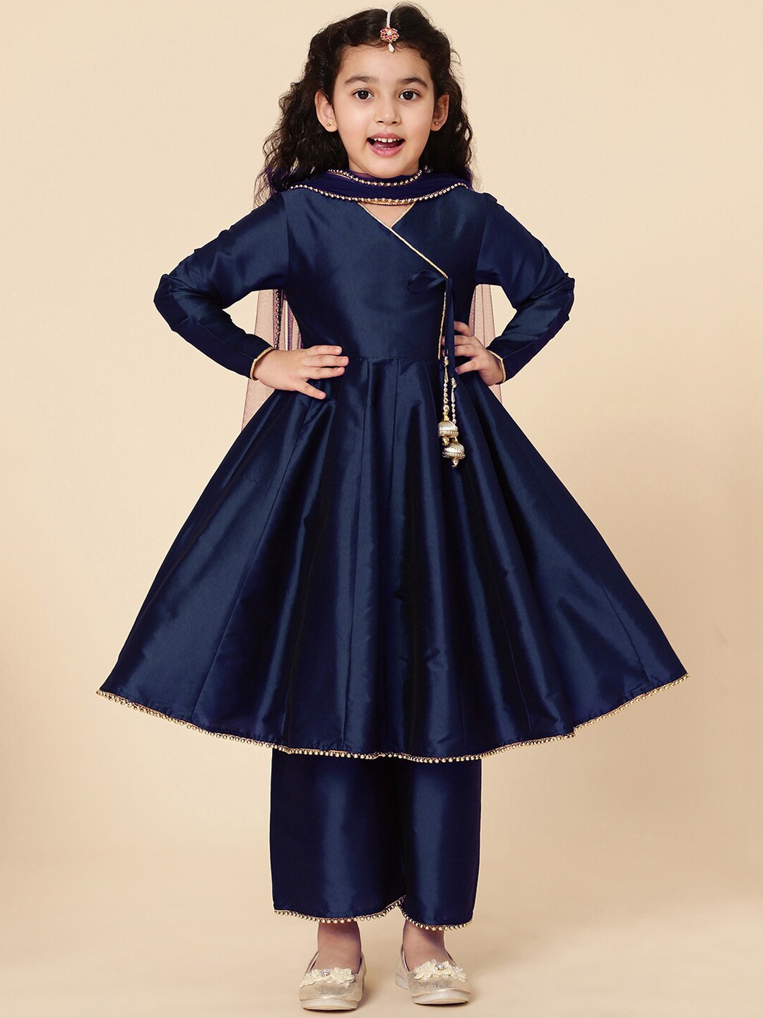 

A T U N Girls Navy Blue Angrakha Kurta with Palazzos & With Dupatta