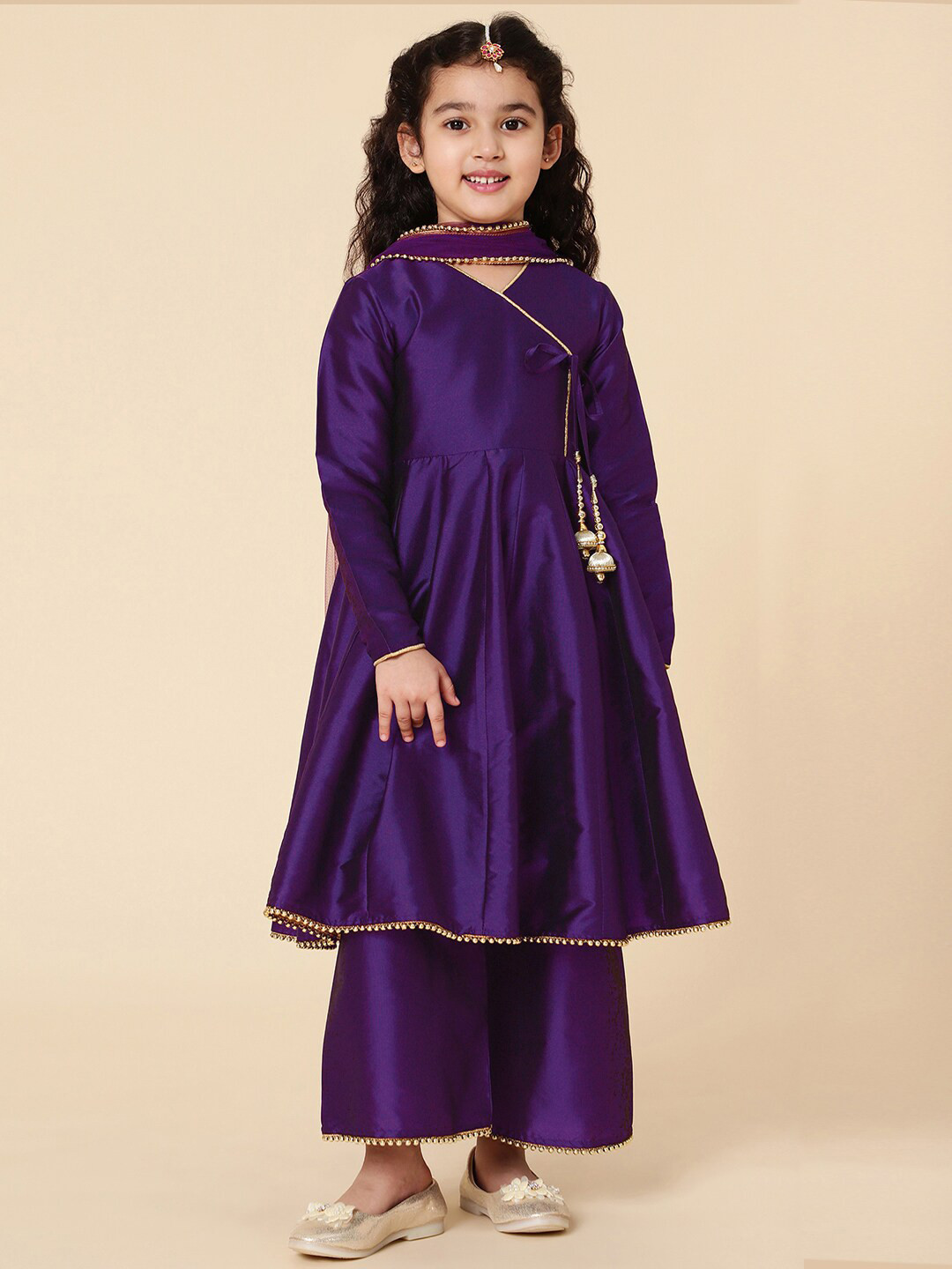 

A T U N Girls Violet Angrakha Kurta with Palazzos & With Dupatta