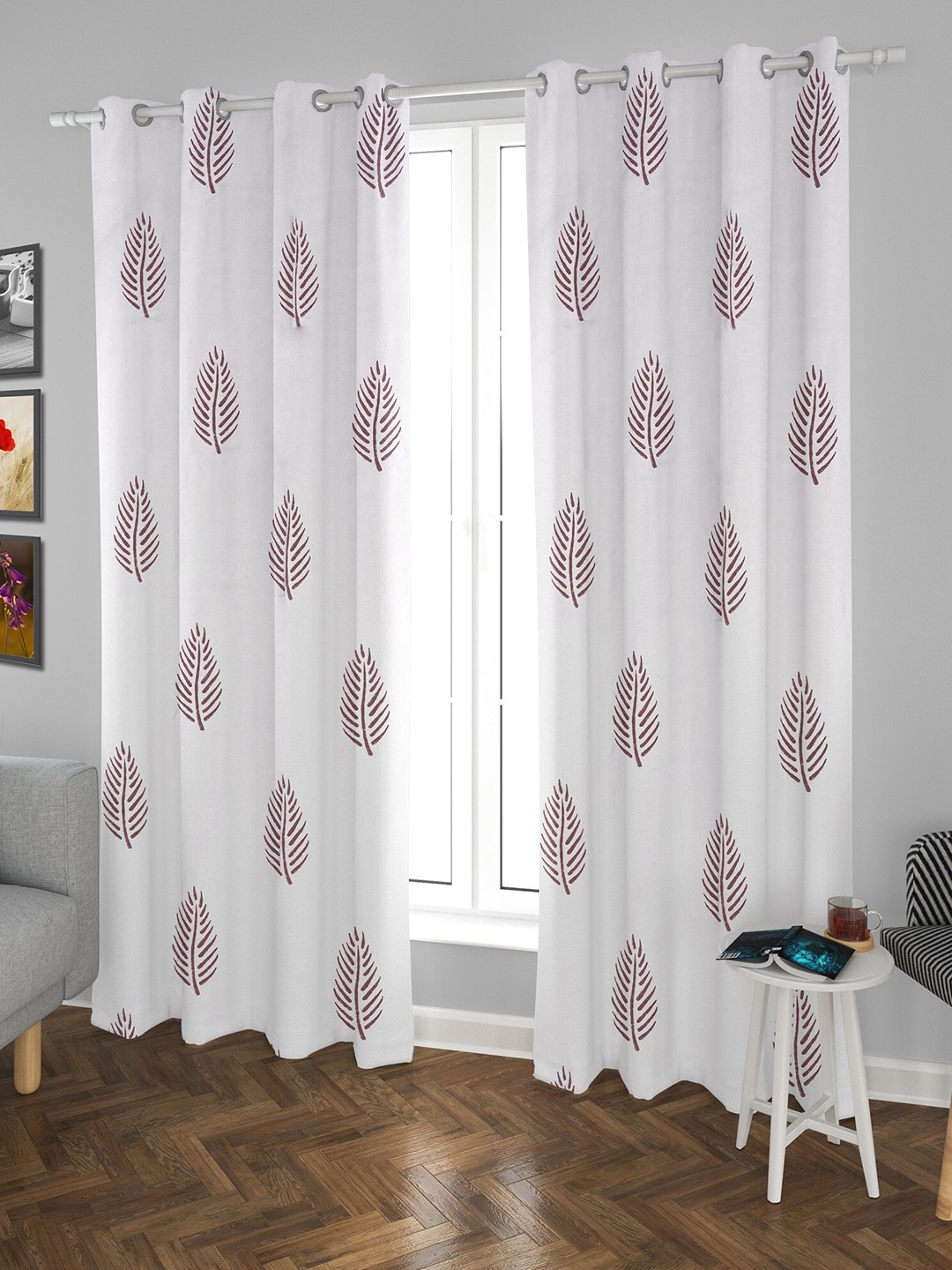 

HOMEMONDE Red & White Set of 2 Floral Door Curtain