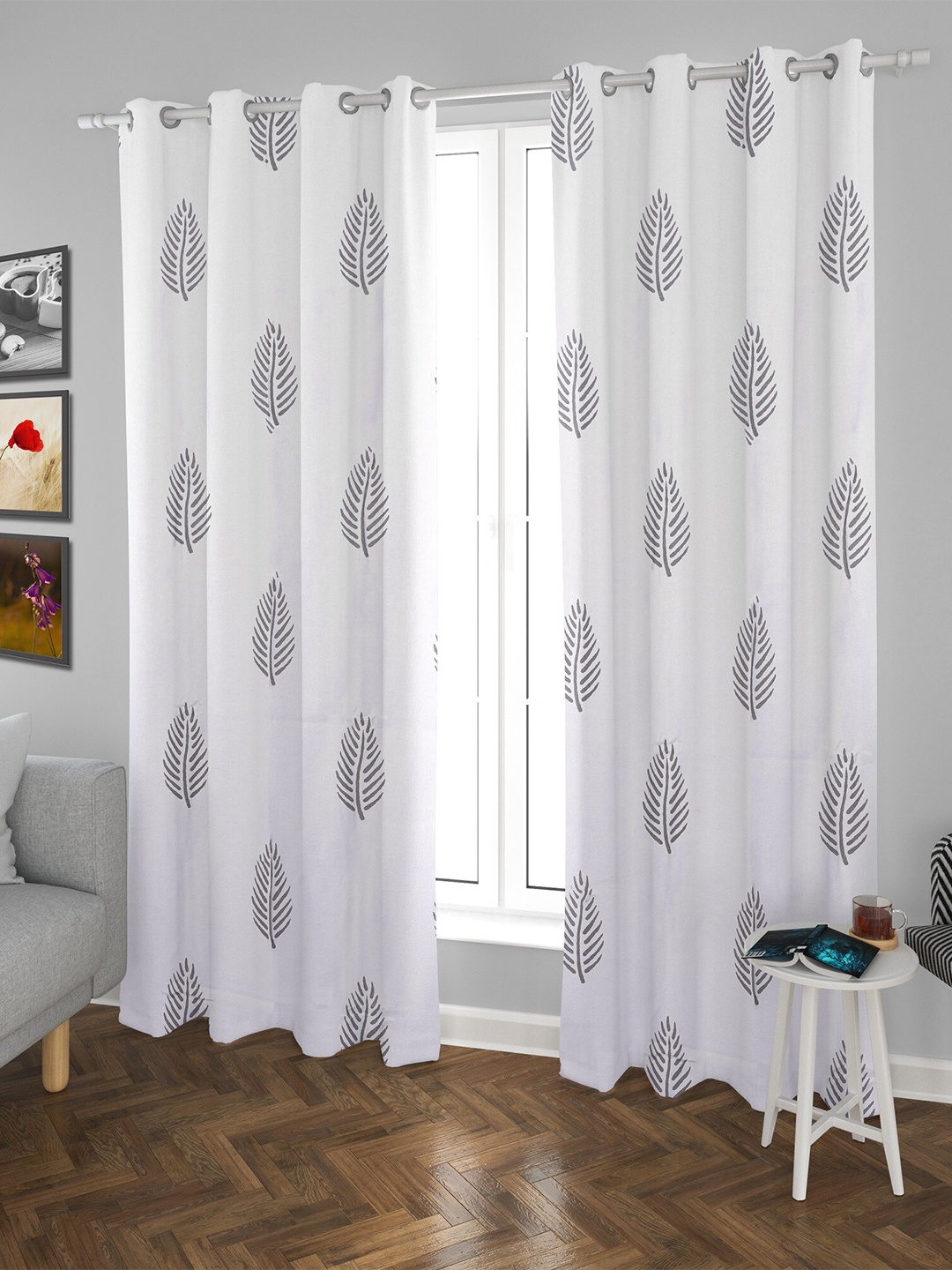 

HOMEMONDE Cotton Floral Door Curtain, White