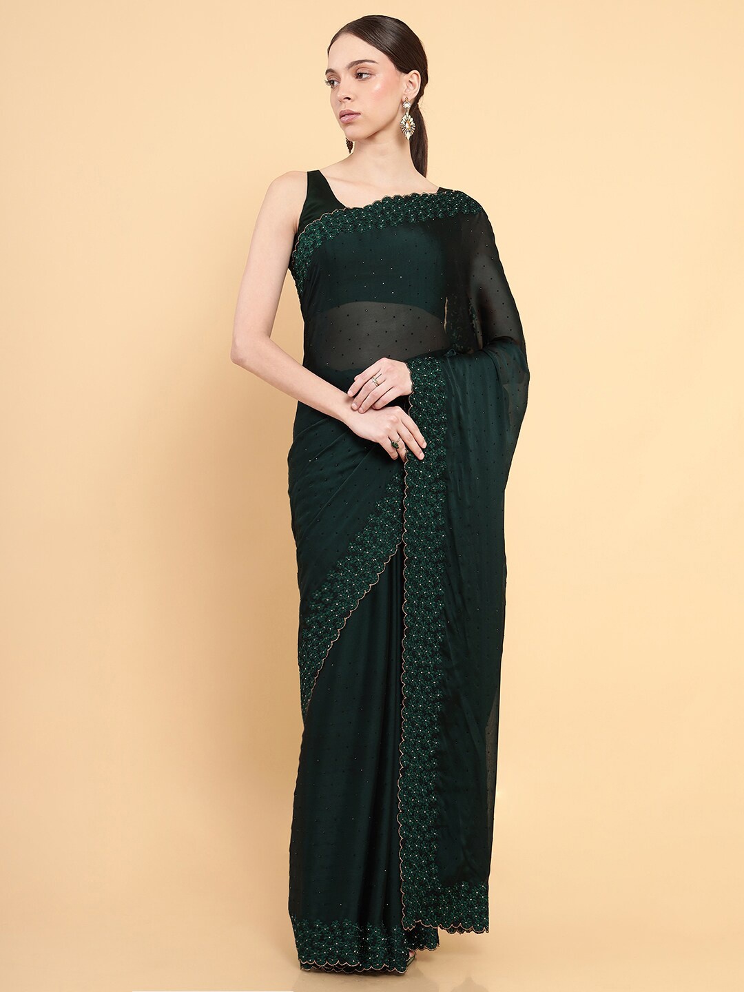 

Soch Green Embellished Beads and Stones Saree