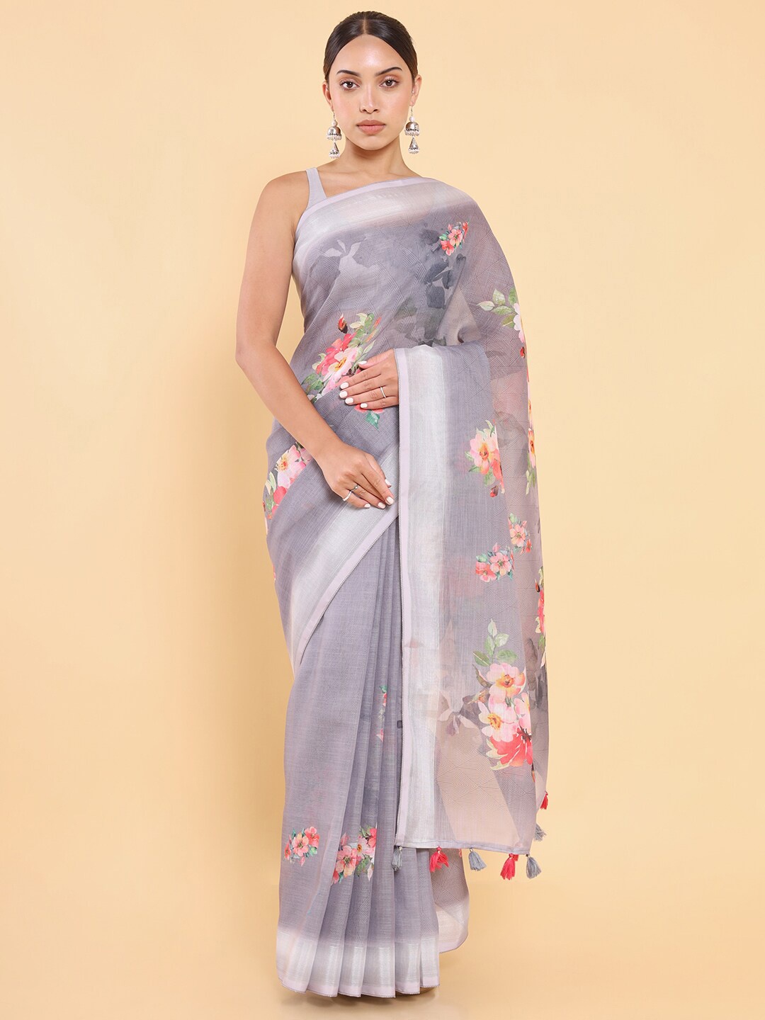 

Soch Grey & Pink Floral Saree