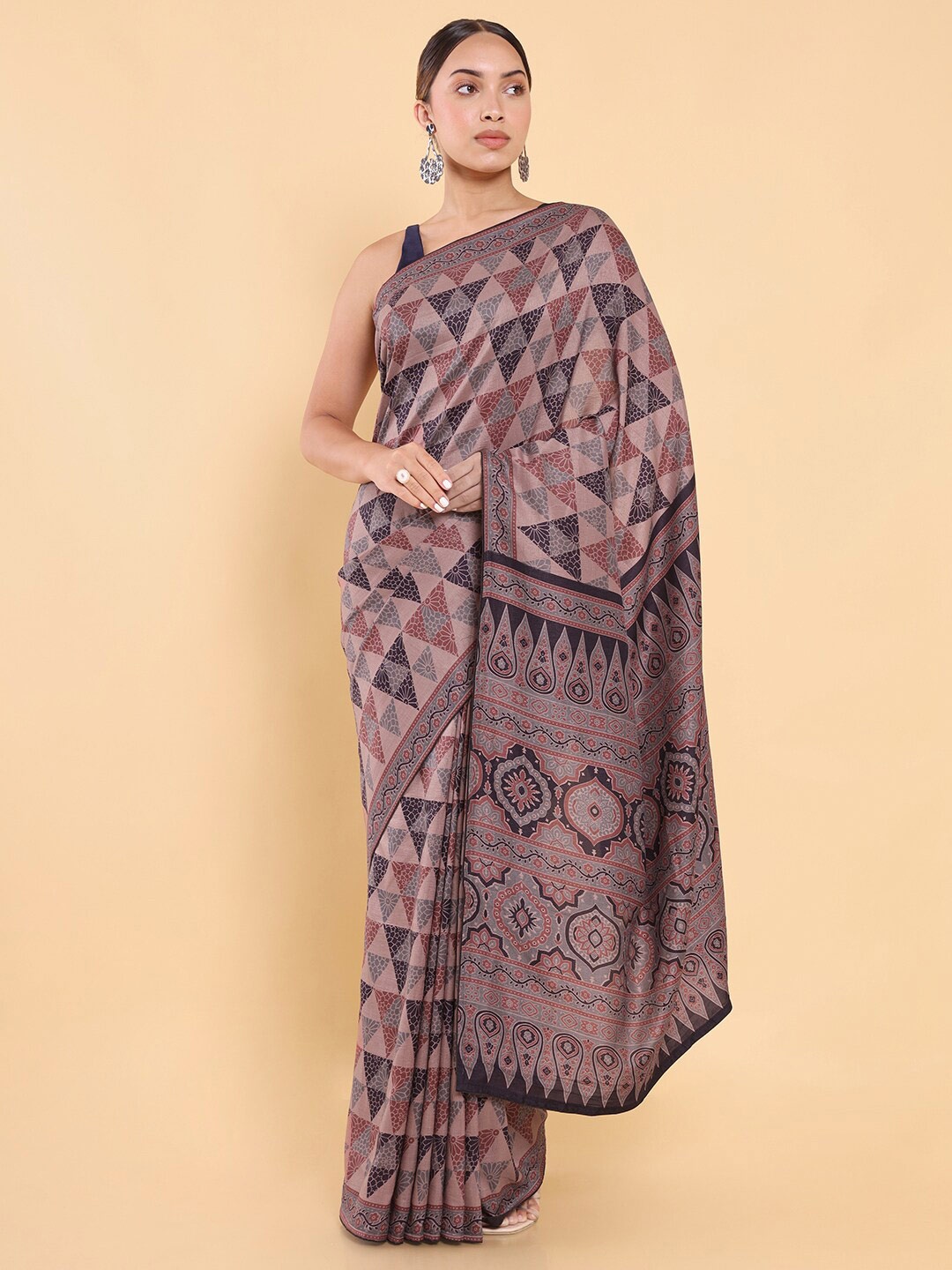 

Soch Brown & Blue Geometric Printed Saree