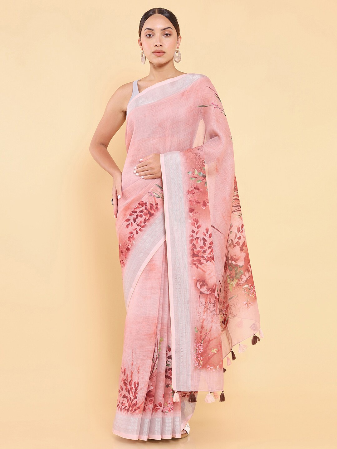 

Soch Coral & Brown Floral Printed Saree