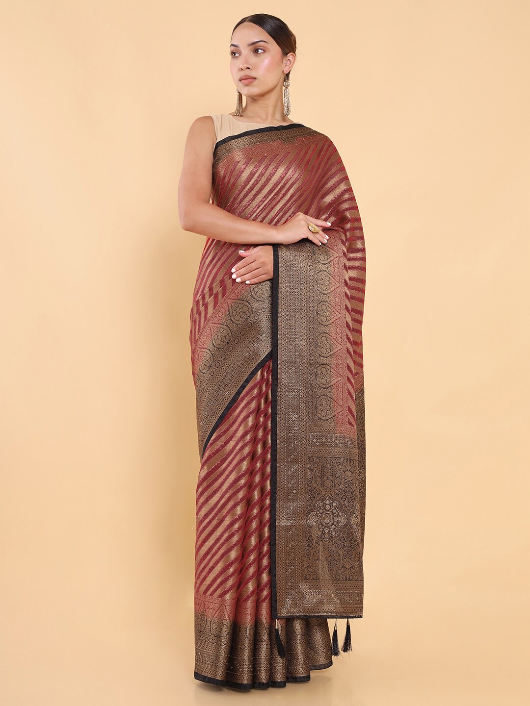 

Soch Brown & Black Woven Design Zari Organza Saree