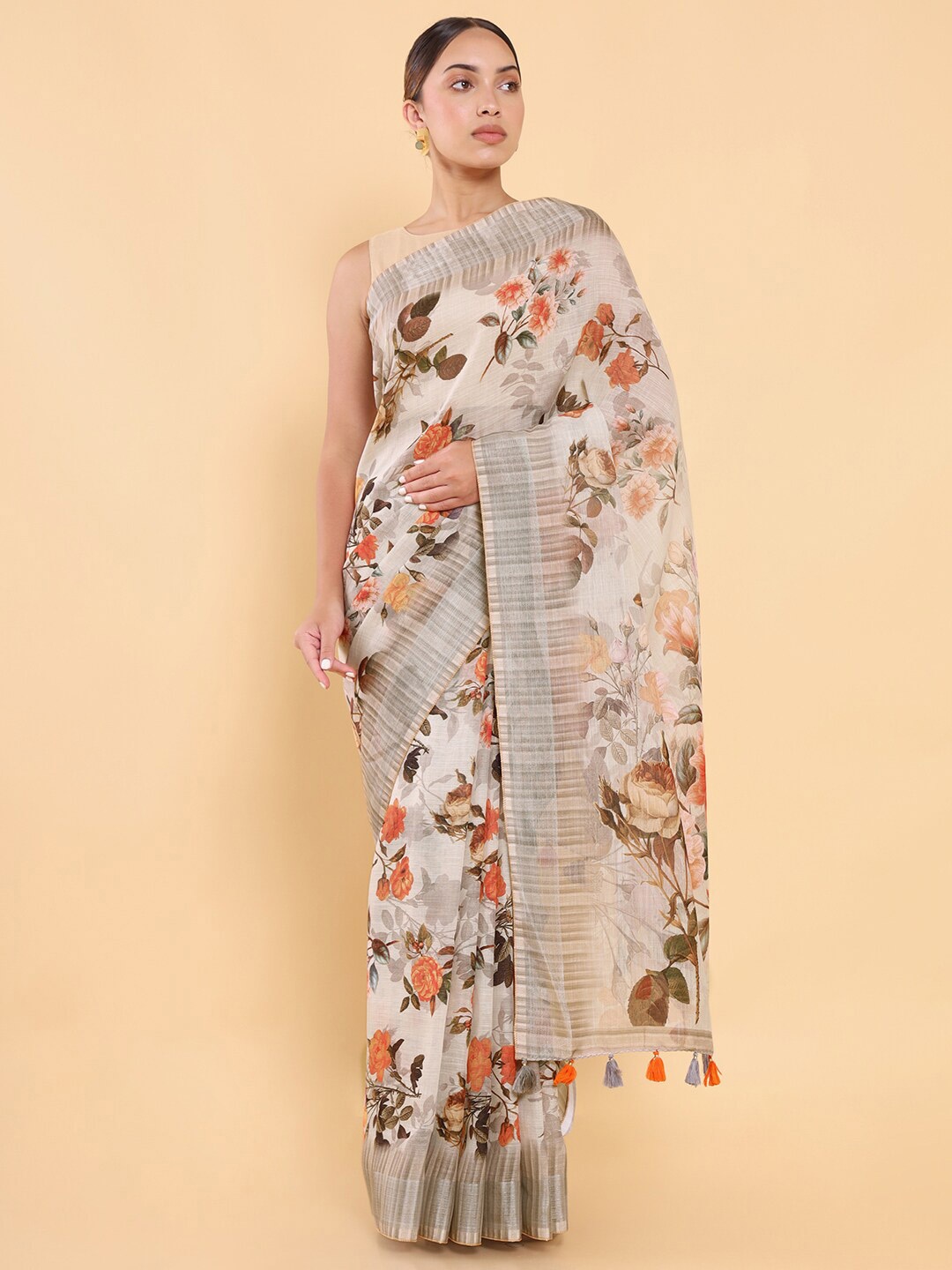 

Soch Beige & Orange Floral Printed Saree