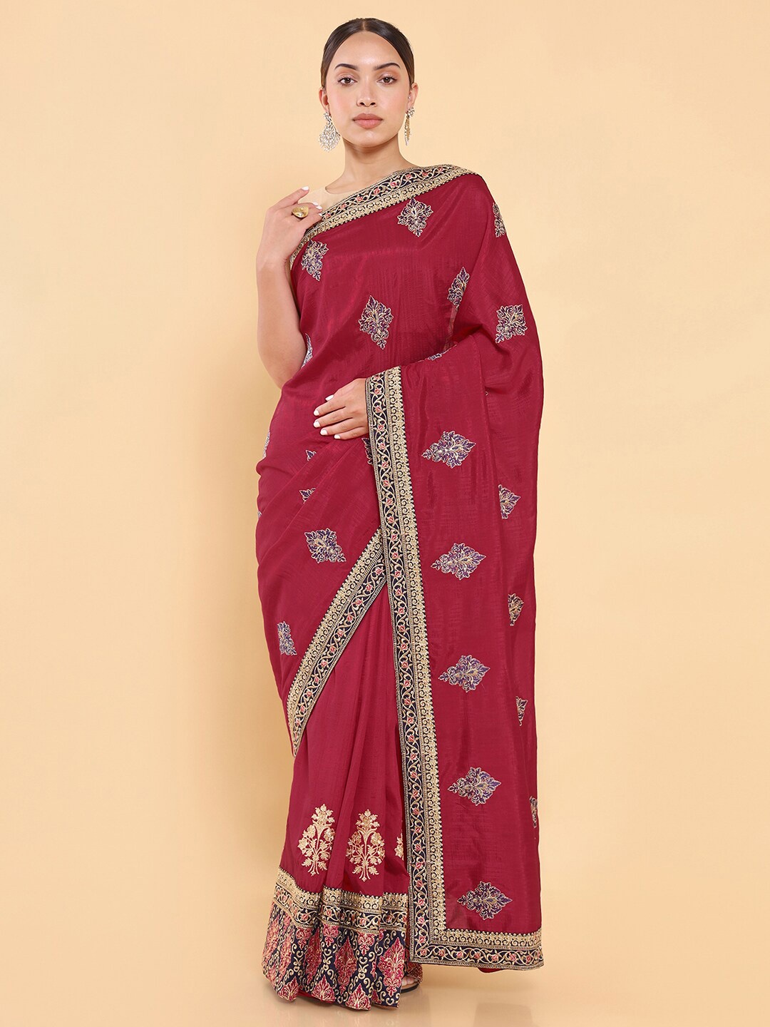 

Soch Red & Blue Floral Embroidered Saree