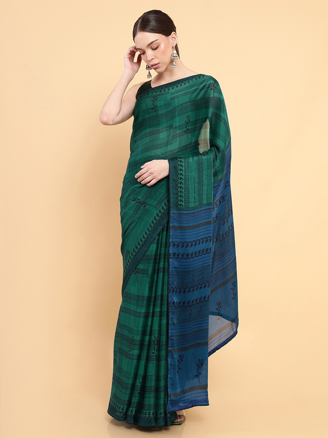 

Soch Green & Black Striped Saree