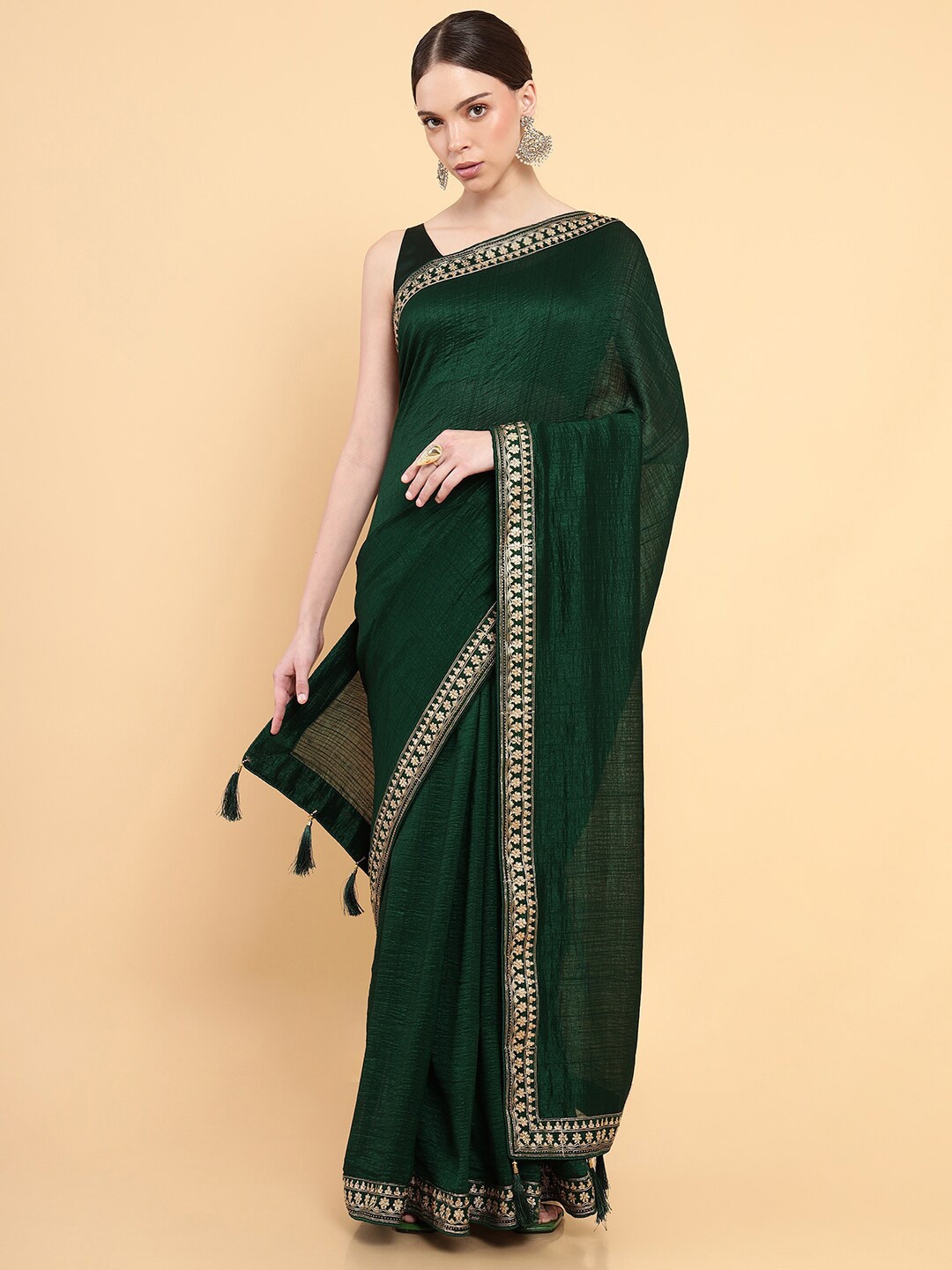 

Soch Green & Gold-Toned Embroidered Saree