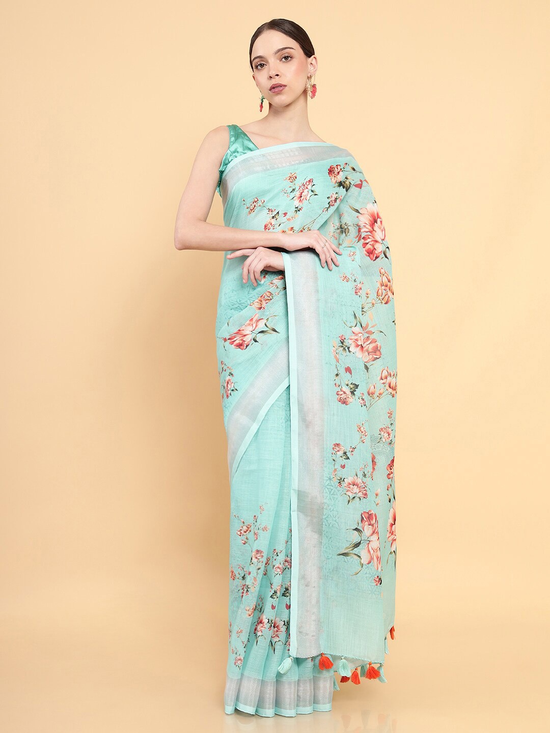 

Soch Blue & Pink Floral Printed Saree