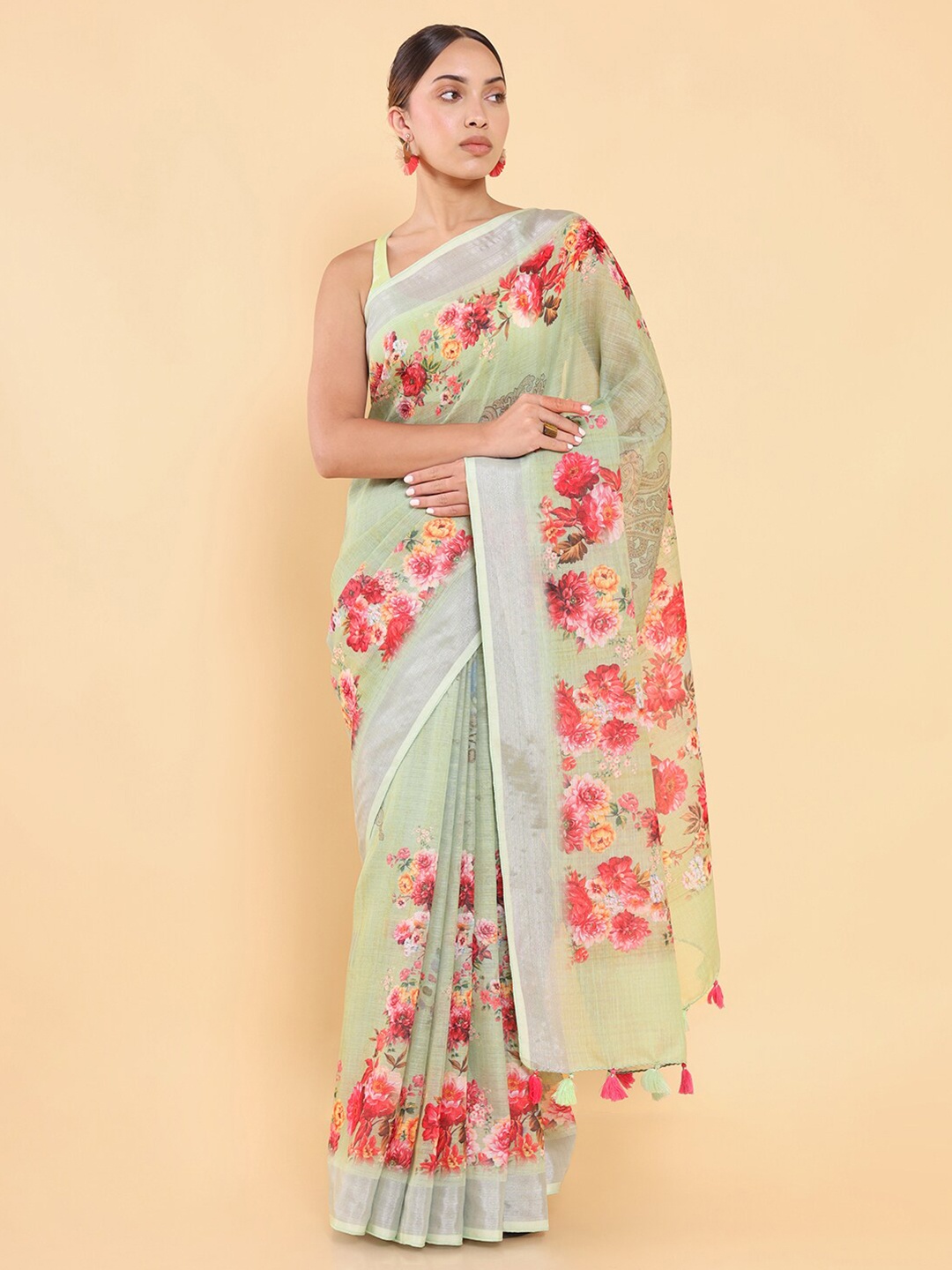 

Soch Green & Red Floral Printed Saree
