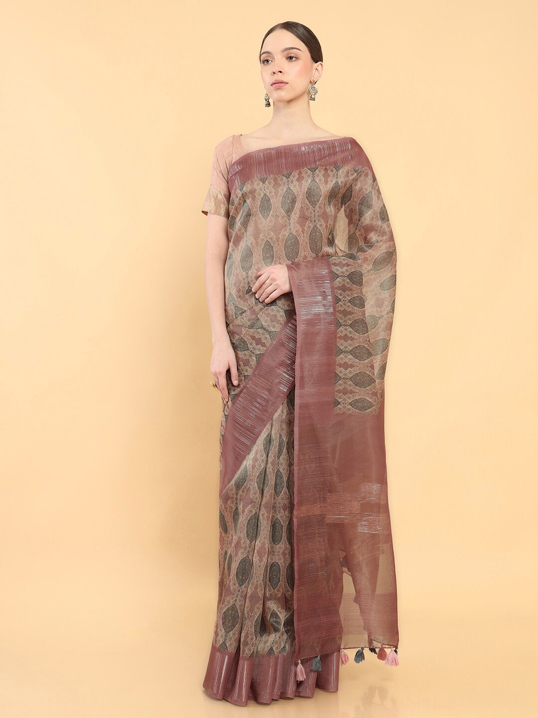 

Soch Brown & Grey Zari Organza Saree