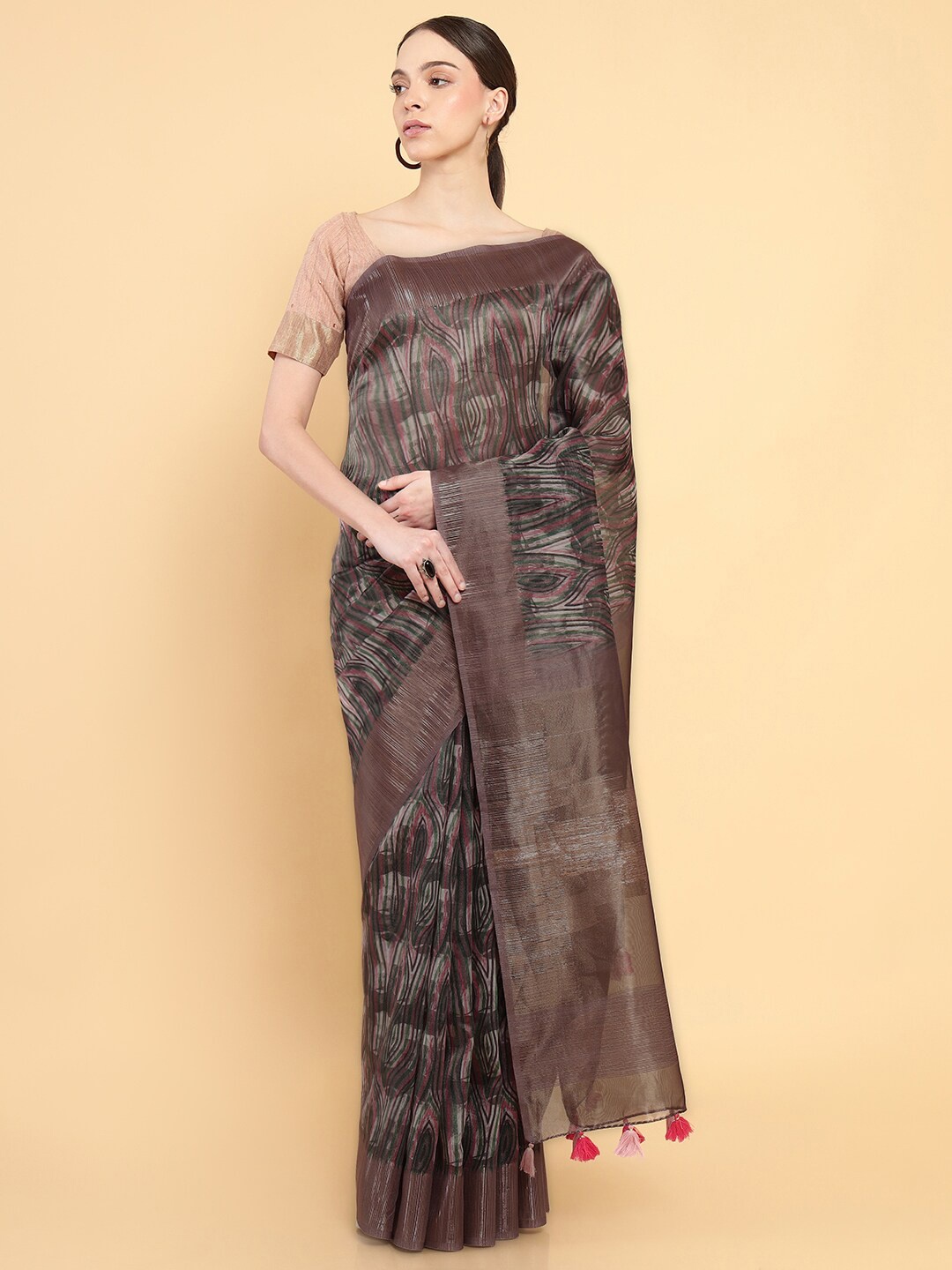 

Soch Mauve Printed Zari Organza Saree