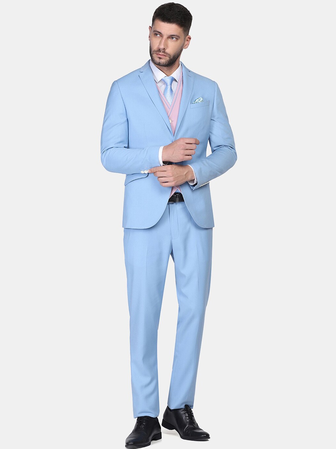 

Blackberrys Men Blue Solid Slim-Fit Single Breasted 3-Piece Suits