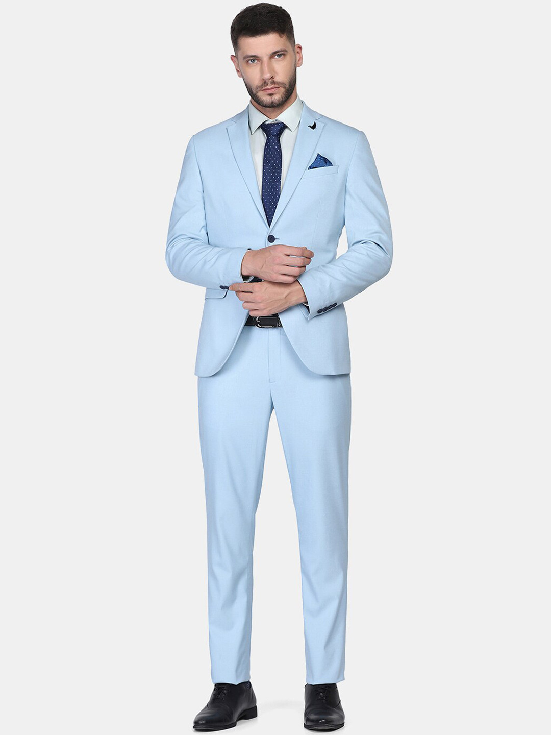 

Blackberrys Men Blue Solid Single-Breasted Slim-Fit 2-Piece Formal Suit