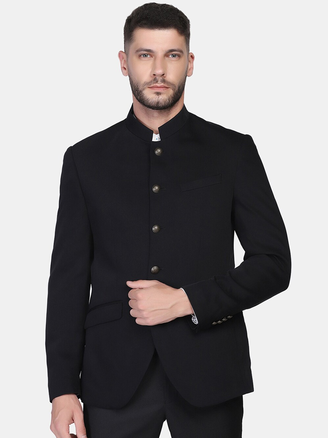 

Blackberrys Men Black Solid Bandhgala Slim-Fit 2-Piece Formal Suit