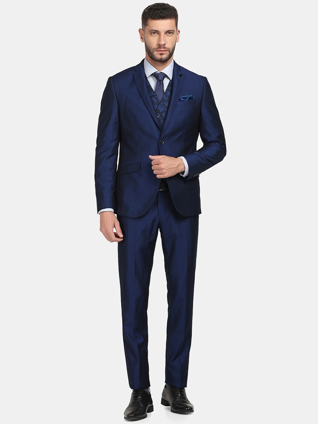 

Blackberrys Men Navy Blue Solid Slim-Fit Single-Breasted Three-Piece Formal Suits